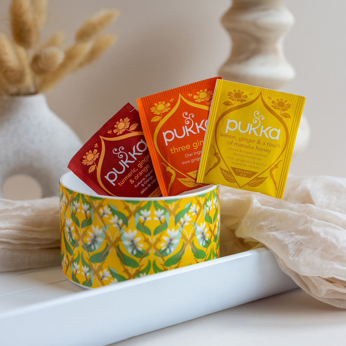 Pukka Organic Golden Tea Gift Set - 60 Organic Tea Bags with Storage Tea Caddy