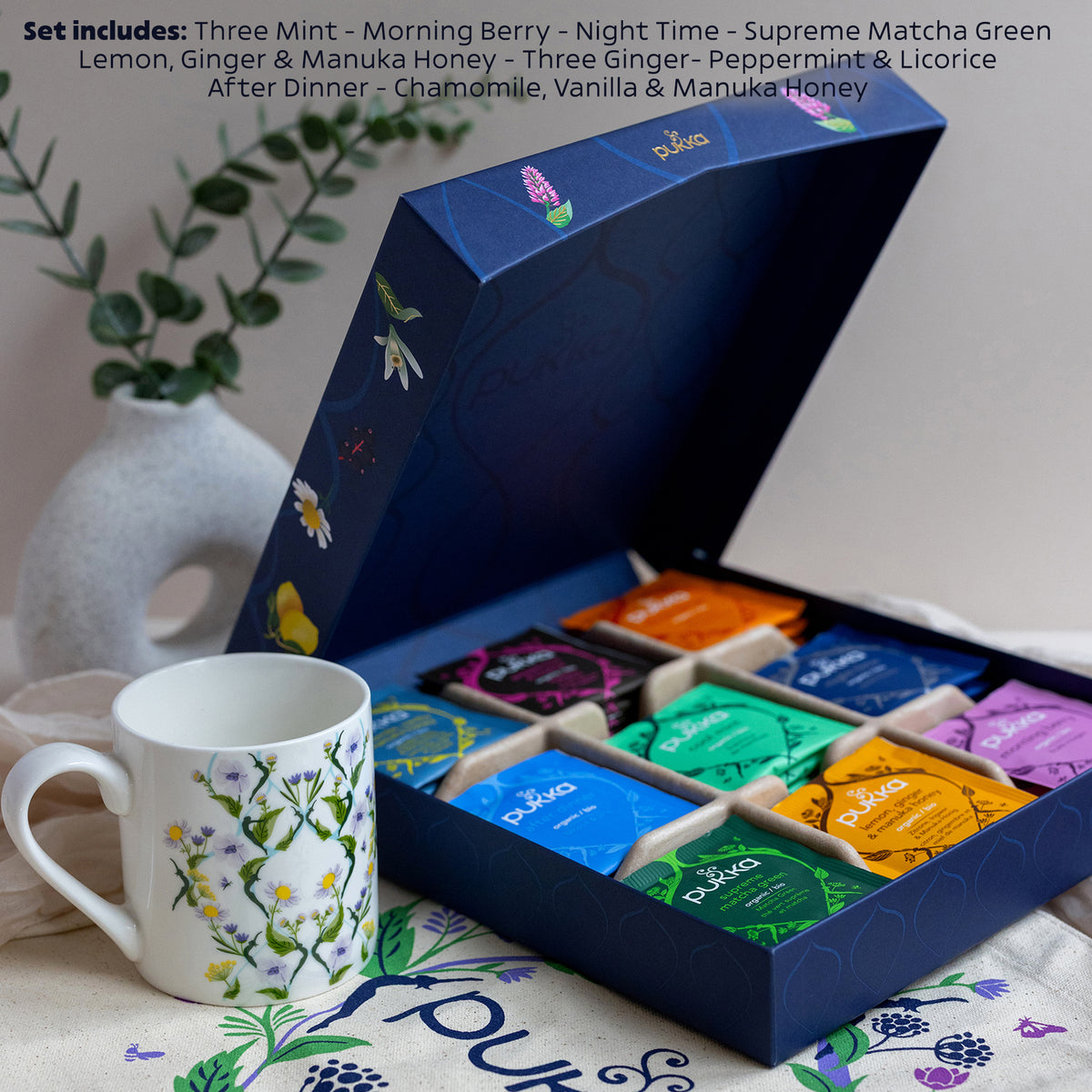 Pukka Organic Herbal Collection Rainbow Tea Gift Set - 45 Organic Tea Bags with Mug and Tote Bag