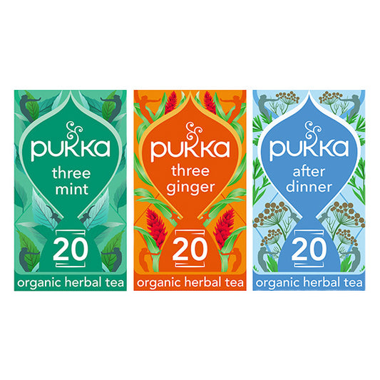 Pukka Herbs Digestion Herbal Tea Bundle - 3 Organic Flavours, 60 Sachets with Peppermint, Ginger and Fennel