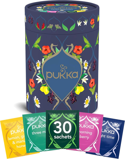 Pukka Herbs | Gourmet Favourites Herbal Tea Selection Gift Set Box | 100% Organic Infusions | Gifts For Women & Mens Birthdays, Anniversaries & Self-Care | 30 Teabags | 5 Flavours