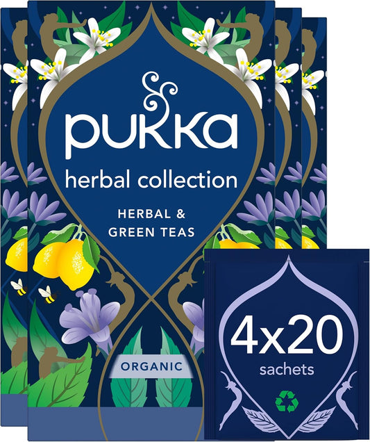 Pukka Organic Herbal Tea Collection, Four Different Flavours, 80 Home Compostable Herbal Tea Bags, 4 Packs