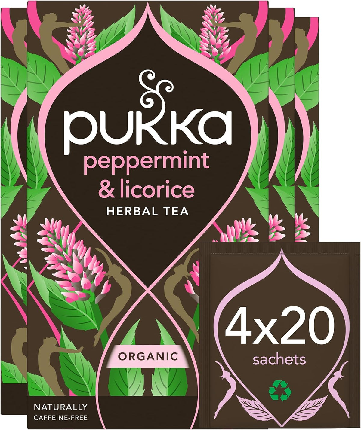Pukka Herbs | Organic Peppermint & Licorice Herbal Tea Box | Ideal Digestive Infusion Selection | Soothing After-Meal Tea | Caffeine Free | 4 Packs | 80 Plant Based Biodegradable Tea Bags
