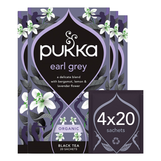 Pukka Herbs | Gorgeous Earl Grey | Organic Black Tea Infused With Dunsadle & Lavender | One Cup | 4 Packs | 80 Plant Based Biodegradable Tea Bags