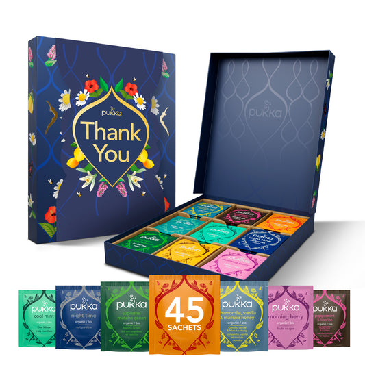Pukka Herbs Premium Herbal Tea Selection Gift Set Box with Thank You Sleeve, Self-Care Eco-Friendly Selection, 45 Tea Bags, 9 Delicious Flavours