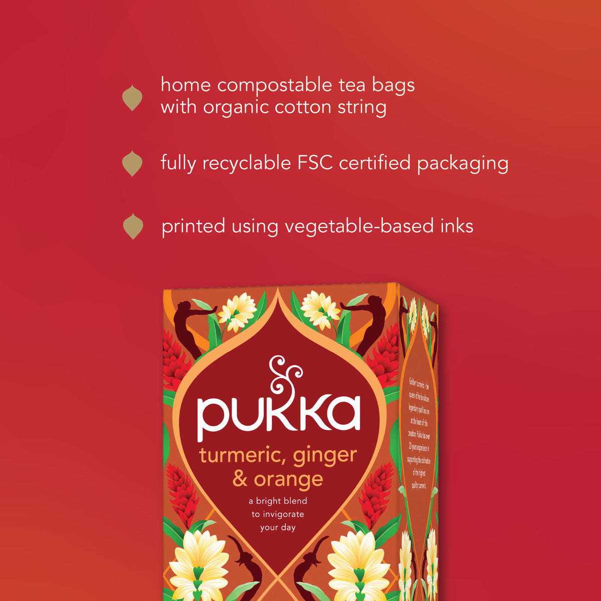 Pukka Herbs | Turmeric Active Organic Box |Tea With Ginger, Turmeric, Nettle & Orange | Ideal For Boosting Energy | 4 Packs | 80 Plant Based Biodegradable Tea Bags