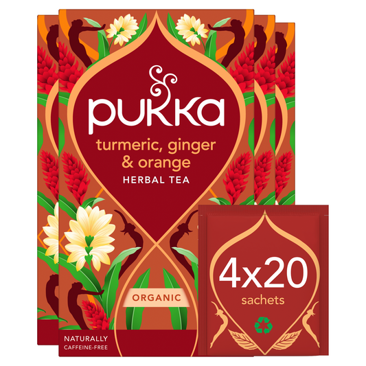 Pukka Herbs | Turmeric Active Organic Box |Tea With Ginger, Turmeric, Nettle & Orange | Ideal For Boosting Energy | 4 Packs | 80 Plant Based Biodegradable Tea Bags