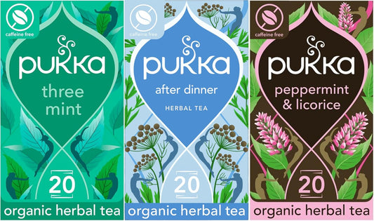 Pukka Herbs, Herbal Tea, Minty Refresh Tea Bundle, Three Mint, Peppermint & Liquorice, After Dinner, 20 Teabags each (3 Pack)