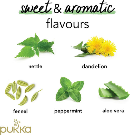 Pukka Herbs | Radiance Organic Herbal Tea Box | Fennel, Aloe Vera, Peppermint, Dandelion and Nettle Tea | Perfect For An Inner Glow | Caffeine Free | 4 Packs | 80 Plant Based Biodegradable Tea Bags
